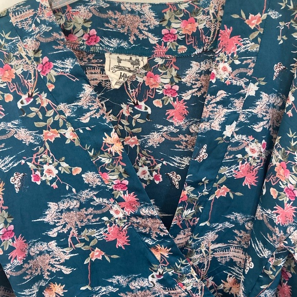 Jaase Japanese Kimono Floral Wrap Dress Size M Blue Pink White Green - Picture 3 of 14